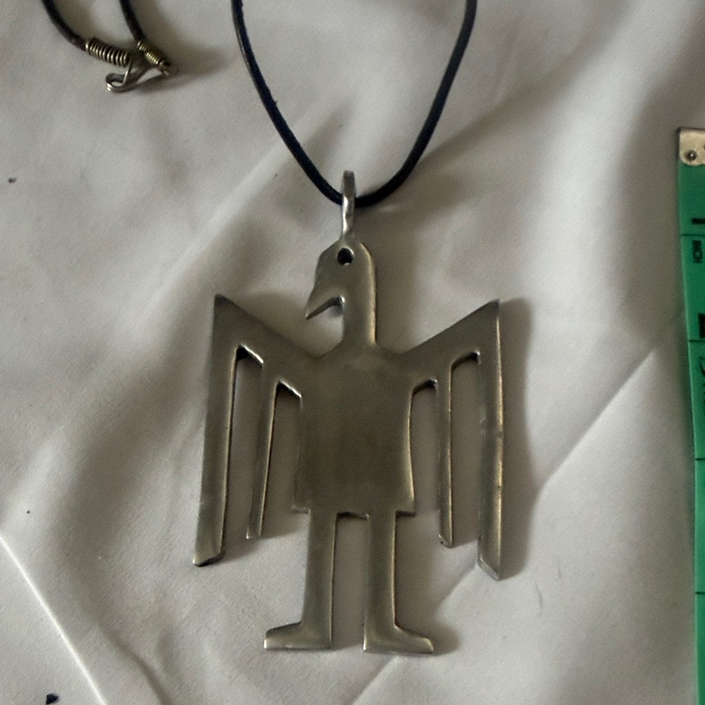 Large Silver Thunderbird Pendant Necklace - Black Cord - Picture 3 of 4
